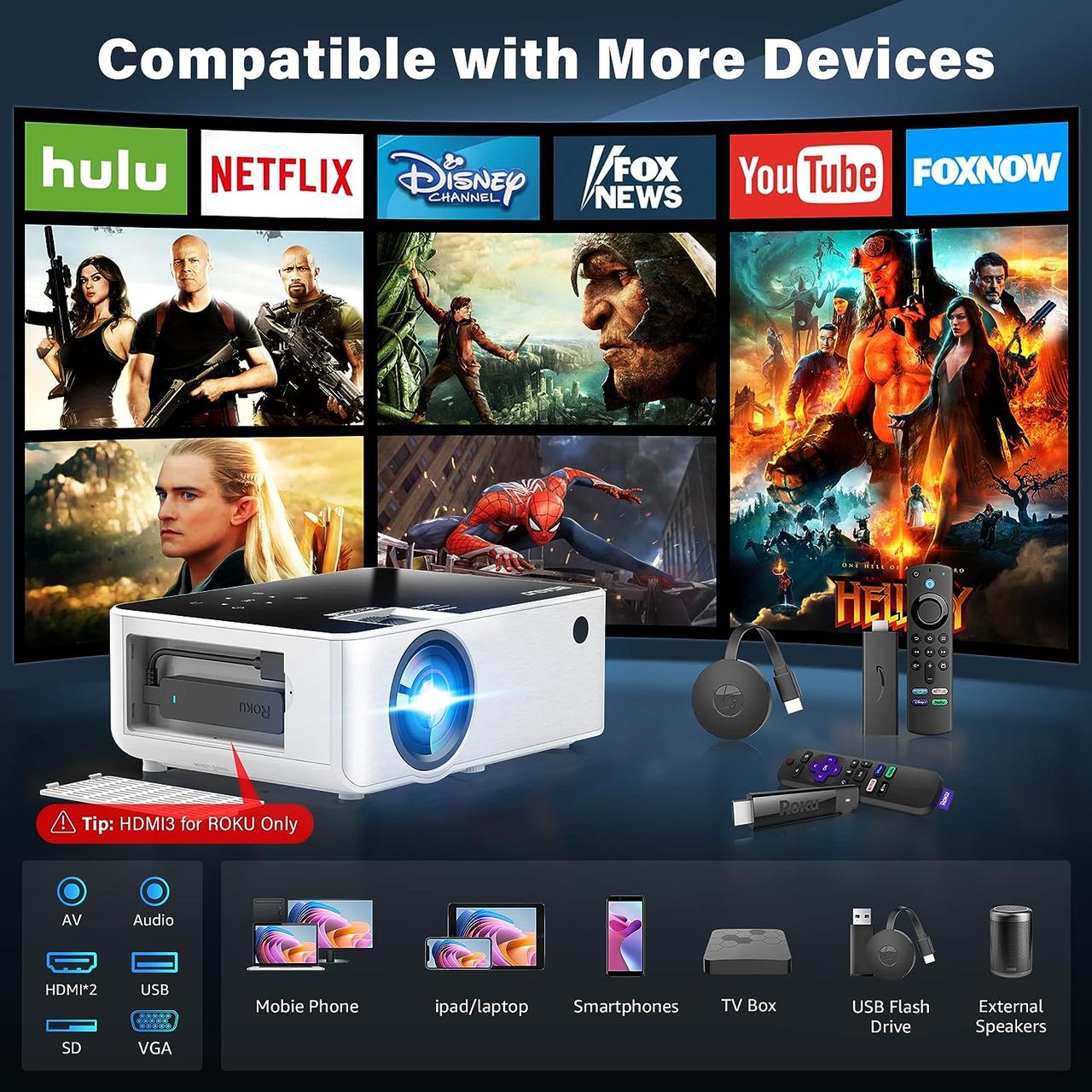 Внешний кинопроектор BIGASUO 250" с экраном. Home theater projector b ...