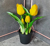 Тюльпаны латексные Премиум качества в пластиковом горшке, высота 23см - (цвет желтый)