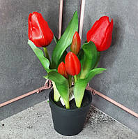 Тюльпаны латексные Премиум качества в пластиковом горшке, высота 23см - (цвет красный)