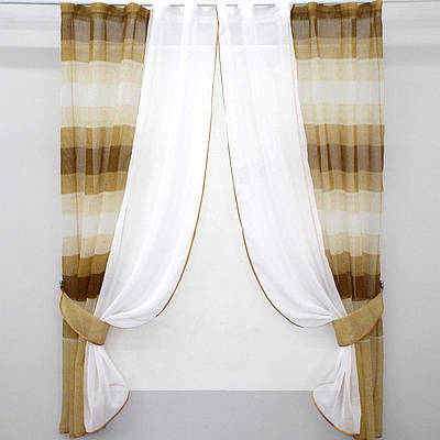 Кухонні шторки (280х170см.), на карниз 1,5м. Колір бежевий з коричневим та білим. Код 083к 59-605