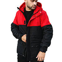 Мужская демисезонная куртка из капюшоном/ Куртка на осень для мужчин/ Водоотталкивающая курточка красно чёрная