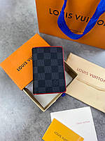 Визитница Louis Vuitton серого цвета с красной кожей внутри | Картхолдер мужской женский серый Louis Vuitton