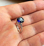 Класичний срібний перстень діаметр каменю 10 мм синій колір, фото 6