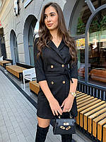 Женское стильное платье-пиджак с запахом из замша (Размер 42,44,46), Черное