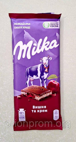 Шоколад Milka с вишней и кремом молочный 90 г (ID#1825338384), цена: 39 ...