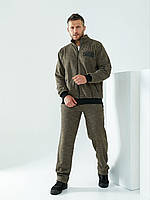 Мужской спортивный костюм с начесом цвета хаки размеры 52-56