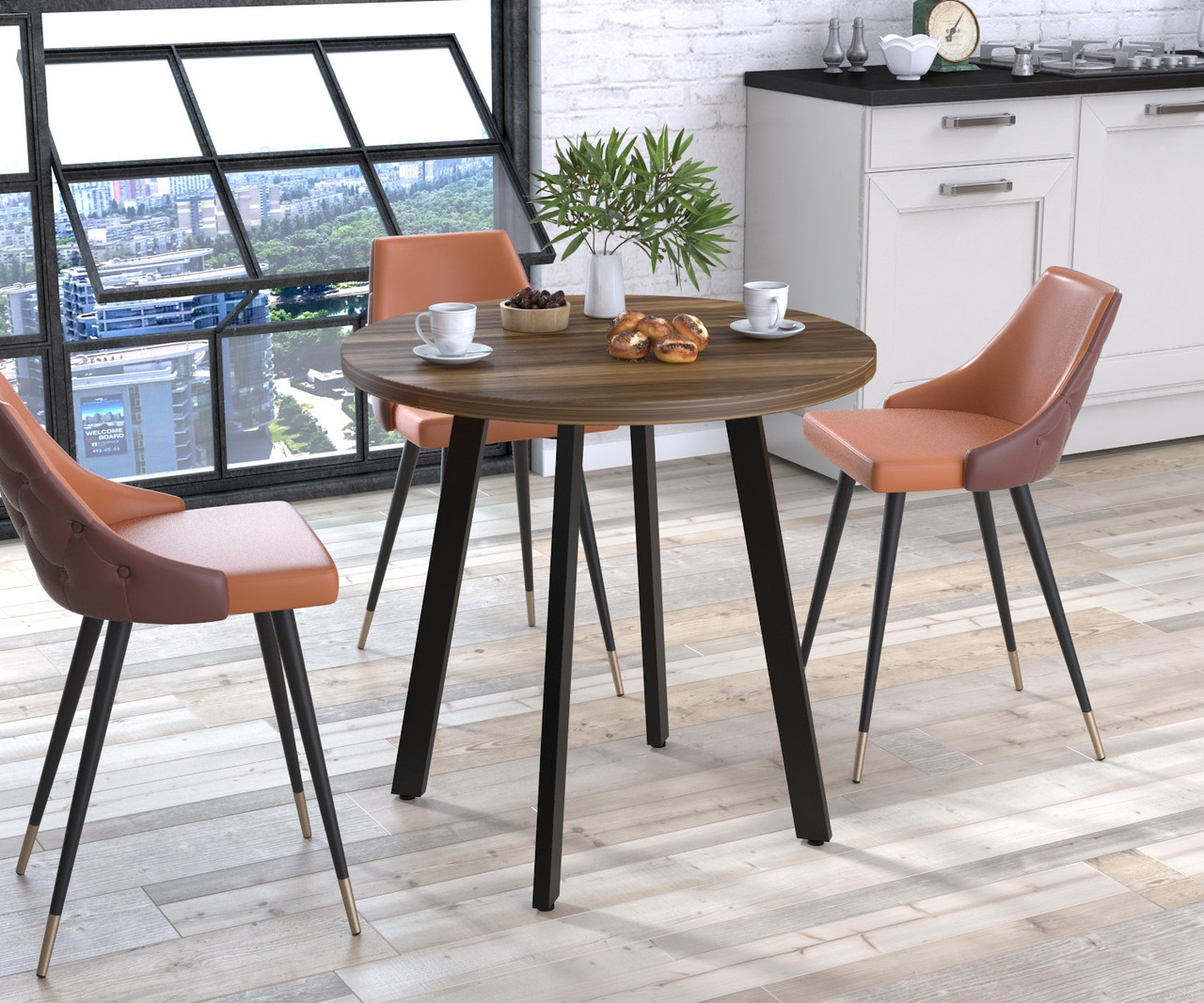 Круглий обідній стіл Лерой Loft Design Горіх Модена