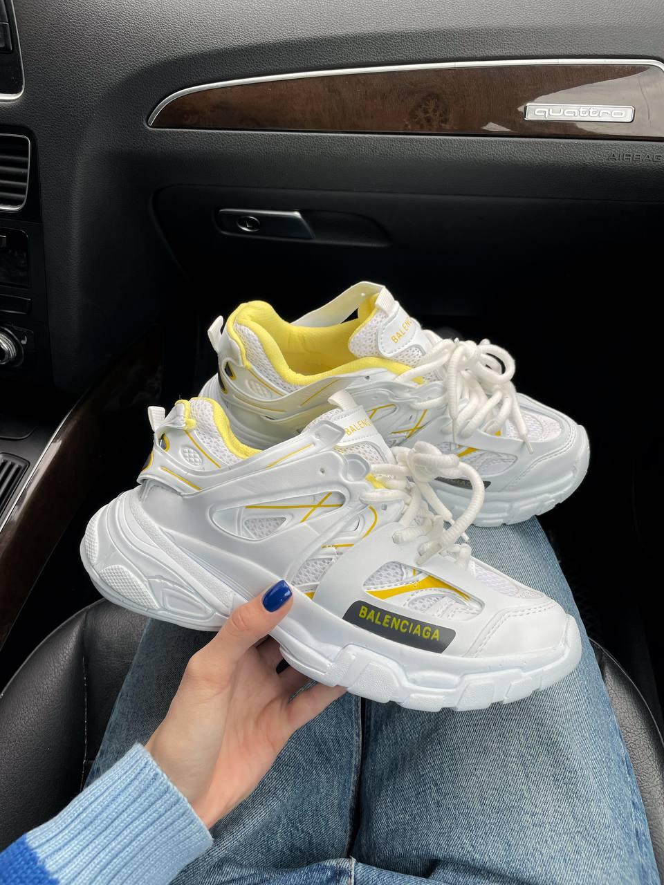 Модні жіночі білі кросівки з жовтим Balenciaga Track White/Yellow. Кросівки жіночі демі Баленсіага Трек