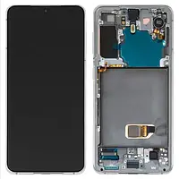 Дисплей для Samsung G991 Galaxy S21 5G, белый, с рамкой, с аккумулятором, Original, сервисная упаковка, White