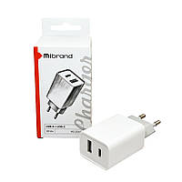 Зарядка для телефону 10Вт Mibrand USB+Type-C | Зарядний пристрій з двома портами | Блок для заряджання телефону MIWC/206CUCW
