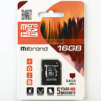 Карта памяти 16 ГБ | Mibrand 16Gb | Тип microSDHC | Class 10 UHS-I +SD-адаптер