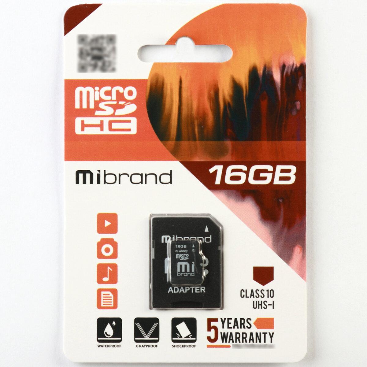 Карта пам'яті 16 ГБ | Mibrand 16Gb | Тип microSDHC Class 10 UHS-I +SD-адаптер