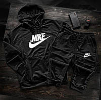 Мужской спортивный костюм осень, Худи Черный, Черные штаны принт Nike Молодежные мужские костюмы