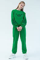 Спортивный костюм свитшот и штаны для девочки зеленого цвета с объёмными рукавами р. 104-170