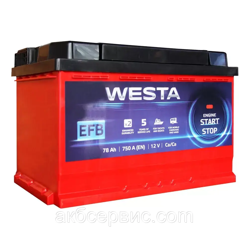 Акумулятор автомобільний Westa 6CT-78 АзЕ RED EFB Start-Stop, фото 1