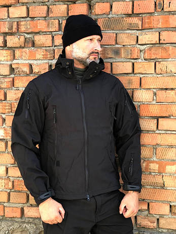 Куртка чоловіча волого-вітрозахисна Soft Shell ESDY чорна, Куртка водовідштовхувальна для поліції софтшелл, фото 2