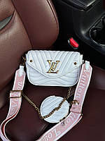 Стильна жіноча сумочка Louis Vuitton New Wave Multi Pochette Bag White/Gold 20 х 13 х 6 см