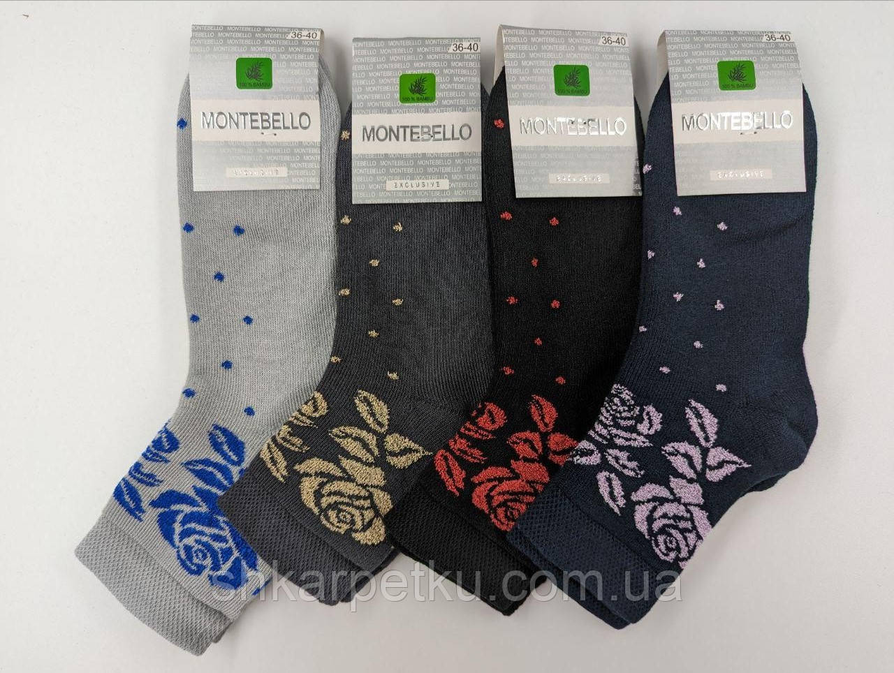 Жіночі махрові шкарпетки теплі Montebello з принтом троянди розмір 36-40 мікс кольорів 12 пар/уп