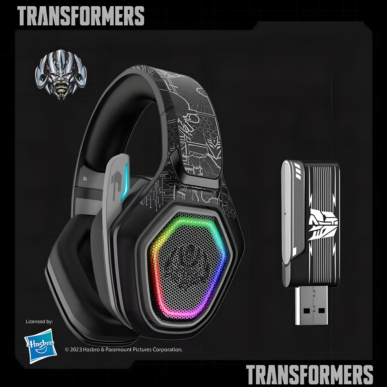 Профессиональные игровые Bluetooth наушники TRANSFORMERS TF-G01 MEGATRON с микрофоном, с подсветкой, BLACK - фото 2 - id-p1949338432