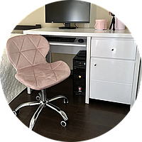 Стул кресло офисное компьютерное Bonro B-531 из велюра розовое для офиса дома Удобное на колесиках.