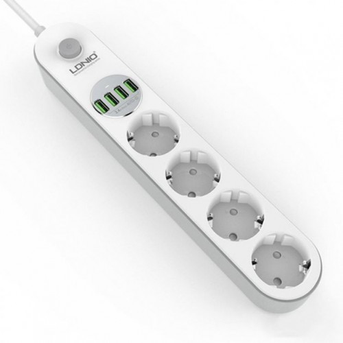 Мережевий фільтр-подовжувач LDNIO 4 розетки 4 USB 2 m 2500 W 10 A White (SE4432)