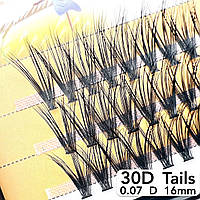 Nesura Eyelash Tails 30D, 0,07, изгиб D, 16 мм, 60 пучков ресницы хвостики 30д несура хвост