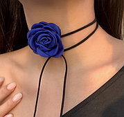 Трендовий яскравий чокер "Синя Троянда" на шнурівці — атласна троянда Aushal Jewellery