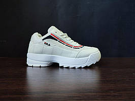 Кросівки Fila Disruptor Білі зі смужкою та сіткою екошкіра демісезон