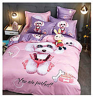 Детское постельное белье полуторное с собаками розовый, фиолетовый 145х215 см Бязь Голд