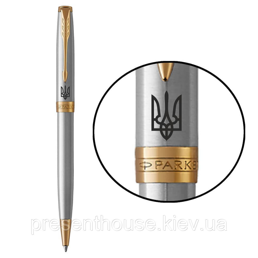 Ручка кулькова Parker SONNET UKRAINE Stainless Steel GT BP Тризуб 84132_T001b