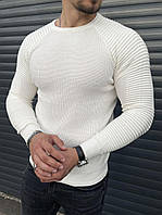 Мужской классический белый свитер кофта стильный , Джемпер белый демисезонный свитер в рубчик турецкий