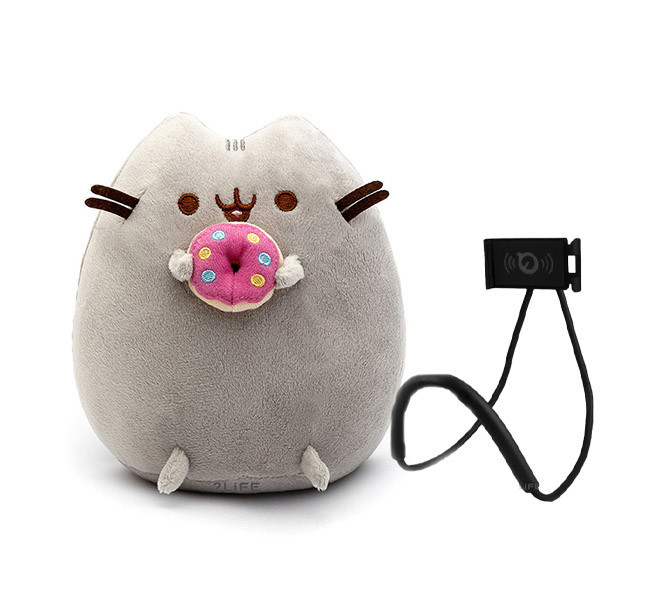 М'яка іграшка Pusheen cat з пончиком Сірий і тримач для мобільного (n-1047)