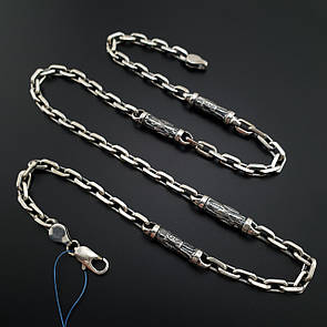 Чоловічий срібний ланцюжок якір з православними вставками Архангел Михаїл. Якірний ланцюжок срібло 925 60 см