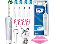 Электрическая зубная щетка перекрестного действия белого цвета Oral-B Braun Vitality D1 + набор из 6 предметов