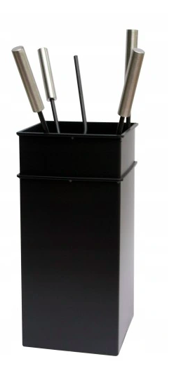 Каминний комплект Quadro Maripoli чорного кольору в металевому відрі — щітка, совок, щипці та кочерга, фото 1