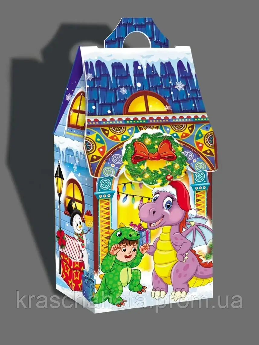 Новорічна коробка, Новорічний будиночок / Новогодняя коробка, Новогодний домик, 500 гр,  упаковка для конфет
