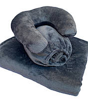 Плюшевый набор: чехол, плед и подушка ''Подковая'' на косметологическую кушетку, цвет: темно-серый