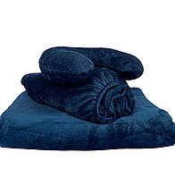 Плюшевий набір: чохол, плед і подушка ''Підкова'' на кушетку косметологічну, колір: синій
