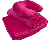 Плюшевый набор: чехол, плед и подушка ''Подкова'' на косметологическую кушетку, цвет: малиновый