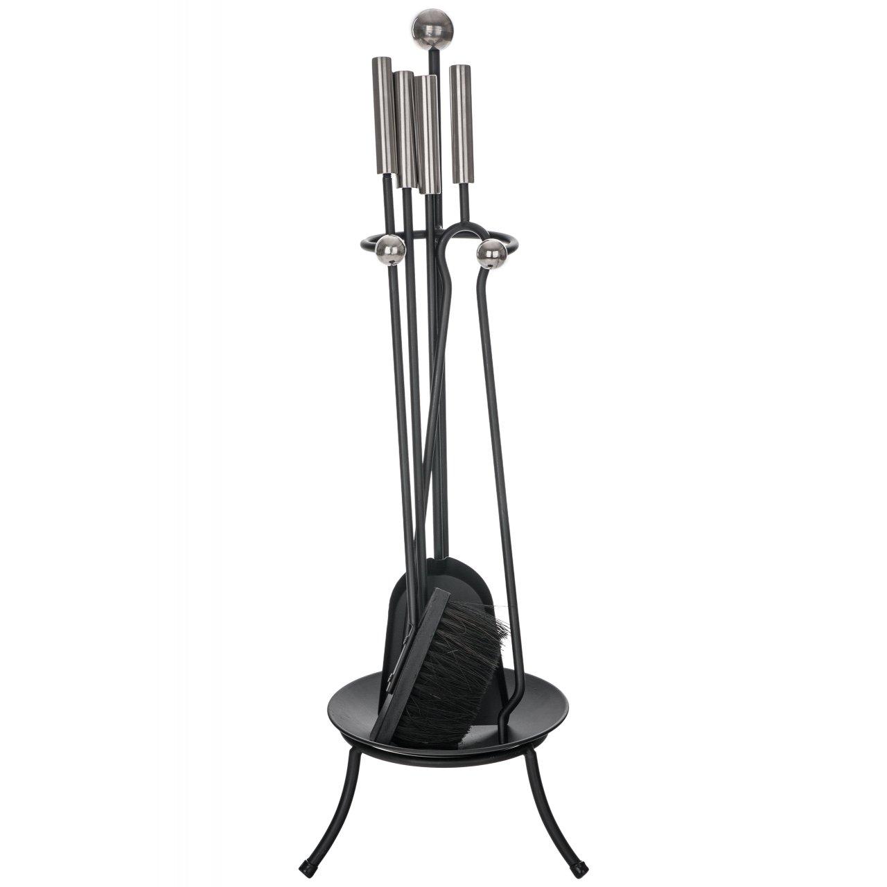 Елегантний камінний набір Magro Maripoli сталевого кольору — щітка, совок, щипці та корчга, фото 1