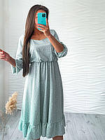 Женское нежное платье миди из софта 42/44, оливка