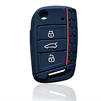 Силиконовый чехол для ключа Volkswagen (силиконовый чехол на ключ Фольксваген) 3 кнопки Черный