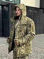 Бушлат пиксель зимний рип-стоп на флисе военный тактический, Куртка зимняя армейская влагозащитная 52