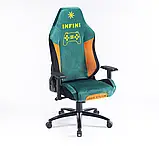 Геймерське крісло ТКАНЕВЕ Infini ERGO System G20 зелено-жовте Комп'ютерне крісло з тканини Спортивна модель, фото 3