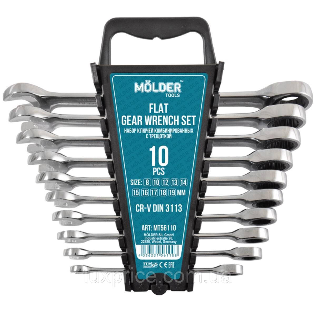 Набір ключів Molder з трещіткою CR-V, 10шт MT56110    Luxprice, фото 1