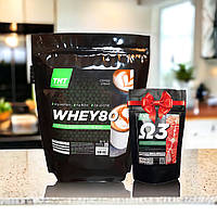 2 кг Сывороточный протеин 80% белка для роста мышц + омега 3 в подарок кофейный крем