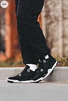 Чоловічі кросівки Nike Air Jordan 4 Black Взуття Найк блокнот 4 чорні натуральний замш текстиль демісезон, фото 3