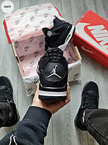 Чоловічі кросівки Nike Air Jordan 4 Black Взуття Найк блокнот 4 чорні натуральний замш текстиль демісезон, фото 4