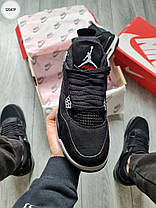 Чоловічі кросівки Nike Air Jordan 4 Black Взуття Найк блокнот 4 чорні натуральний замш текстиль демісезон, фото 5