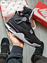 Чоловічі кросівки Nike Air Jordan 4 Black Взуття Найк блокнот 4 чорні натуральний замш текстиль демісезон, фото 6